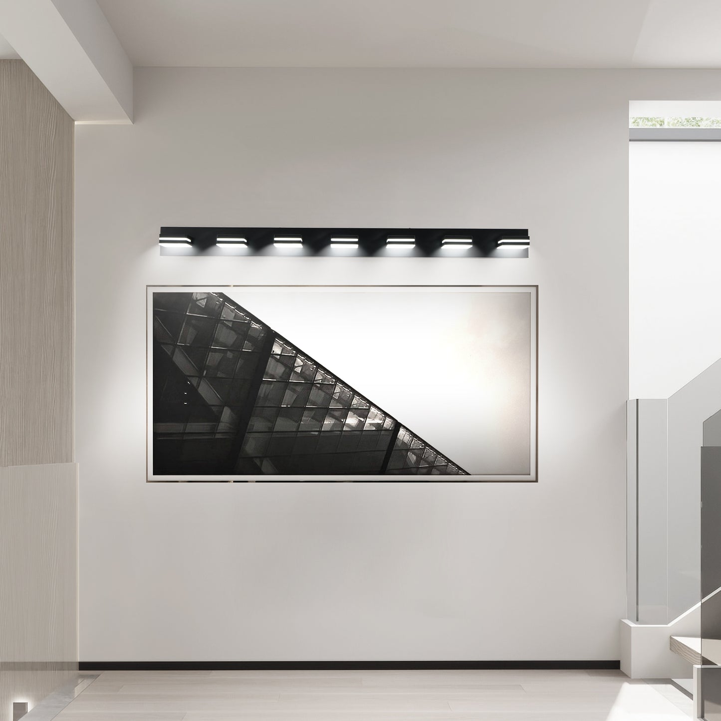 Modern Black LED Wall Sconce - 7-Light Vanity Light for Bathroom