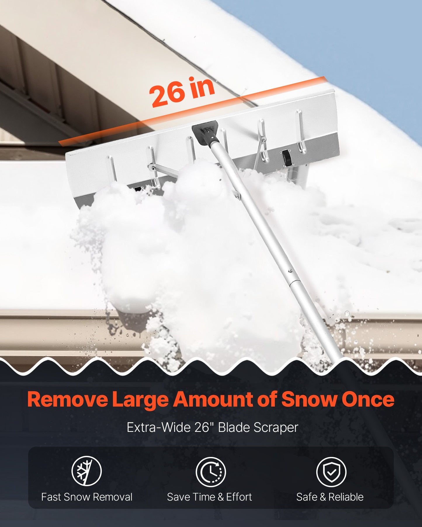 Adjustable Snow Roof Rake with Aluminum Blade & Wheels - 7.5-20 Ft Lightweight Debris Removal Tool
