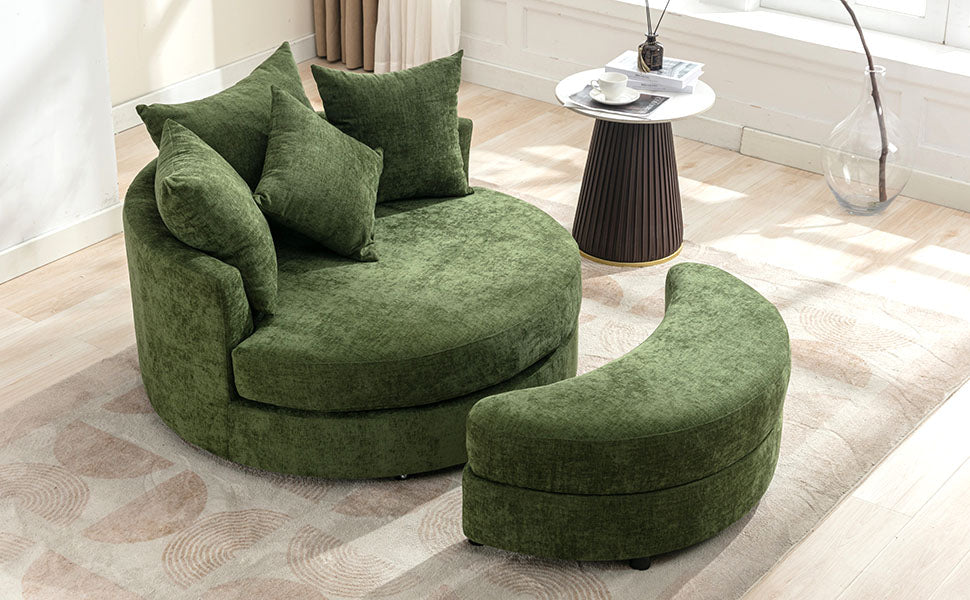 360° Swivel Accent Barrel Chair with Storage Ottoman & 4 Pillows - Green