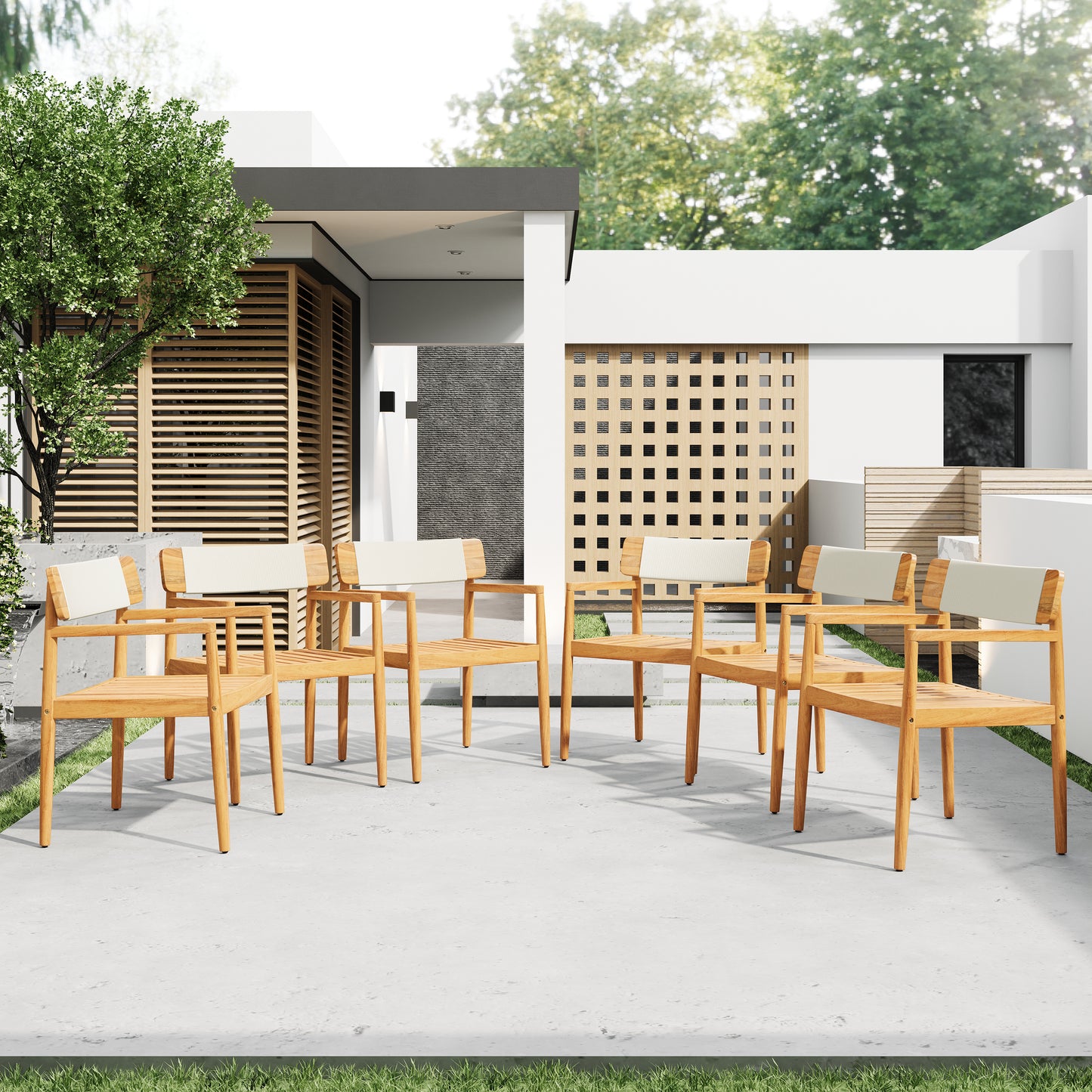 Outdoor Dining Table and Chairs Set - Acacia Wood with Armrests