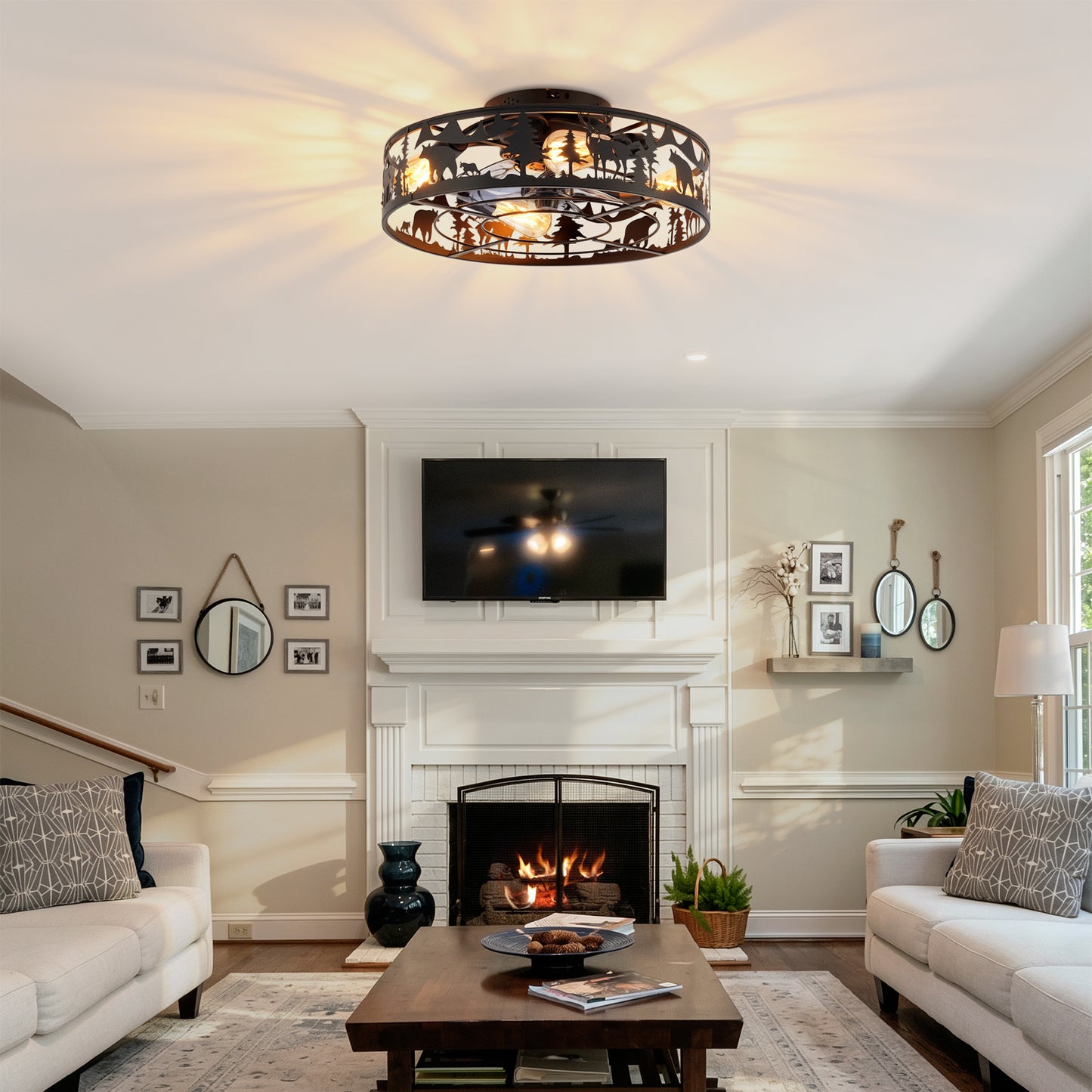 20" Bladeless Caged Ceiling Fan with Remote - Matte Black