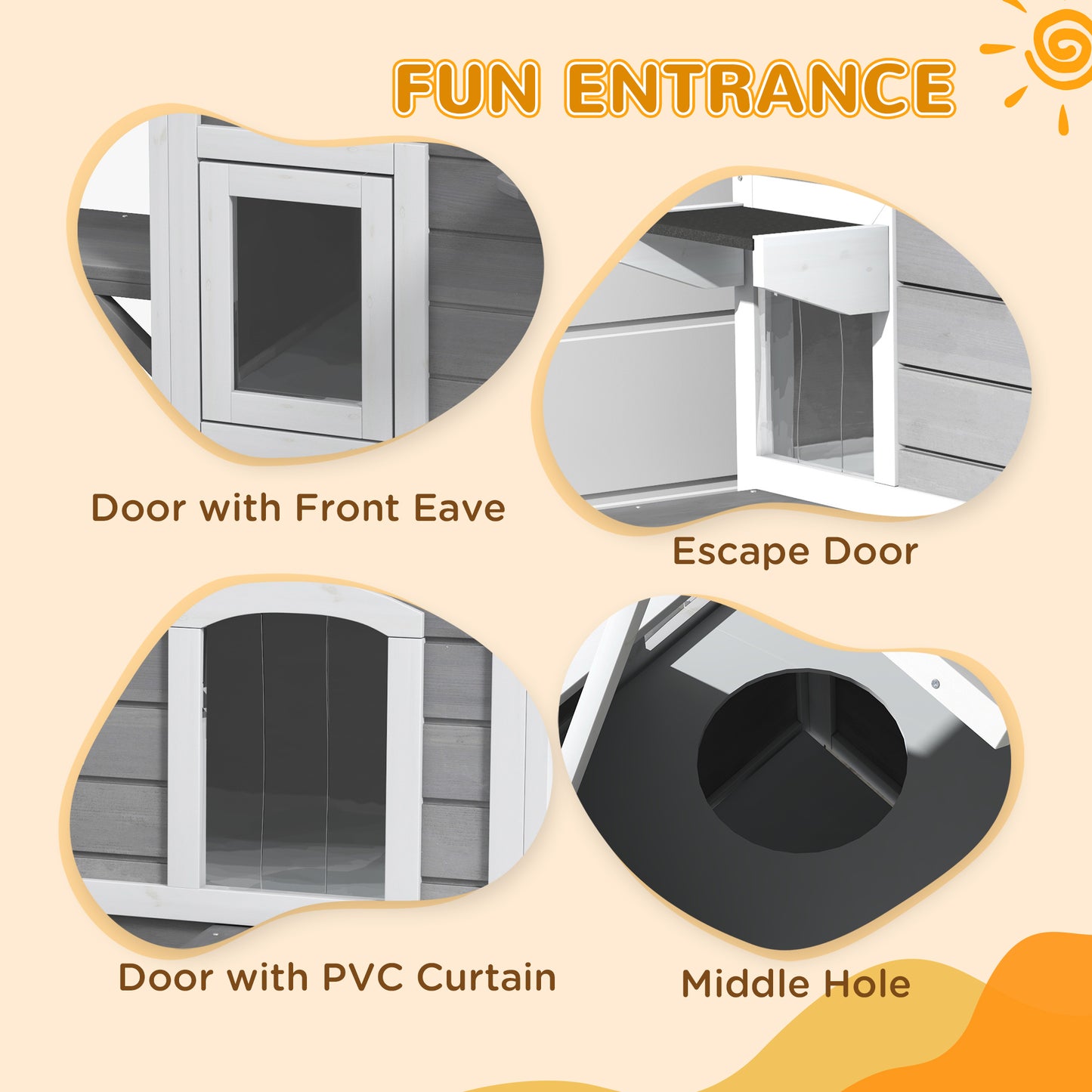 Outdoor Wooden Cat House with Escape Door & Openable Roof - Weatherproof Feral Cat Enclosure Gray