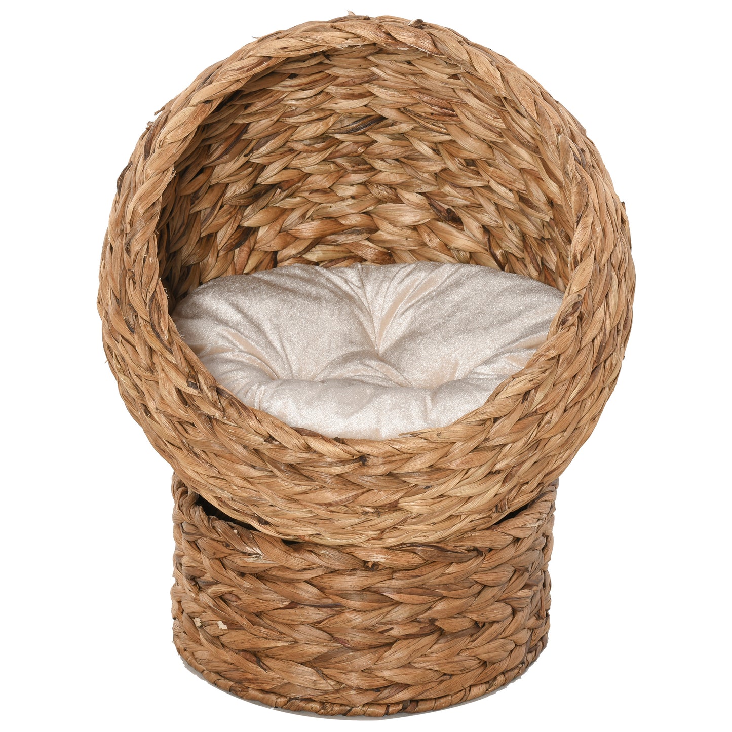Elevated Cat Bed with Soft Cushion & Basket Shape - Indoor Wicker House, 23.5 Inches, Light Brown