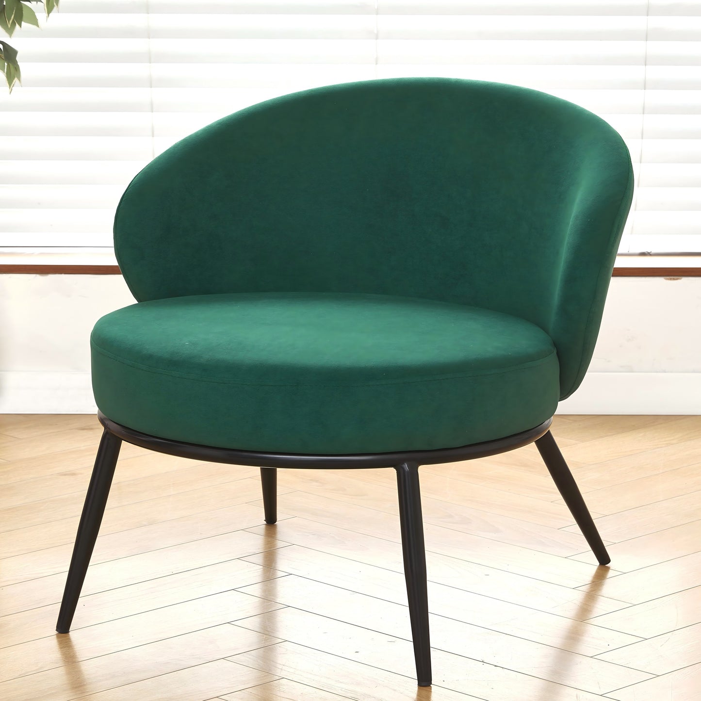Round Velvet Accent Chair, Mid-Century Modern Upholstered Armchair