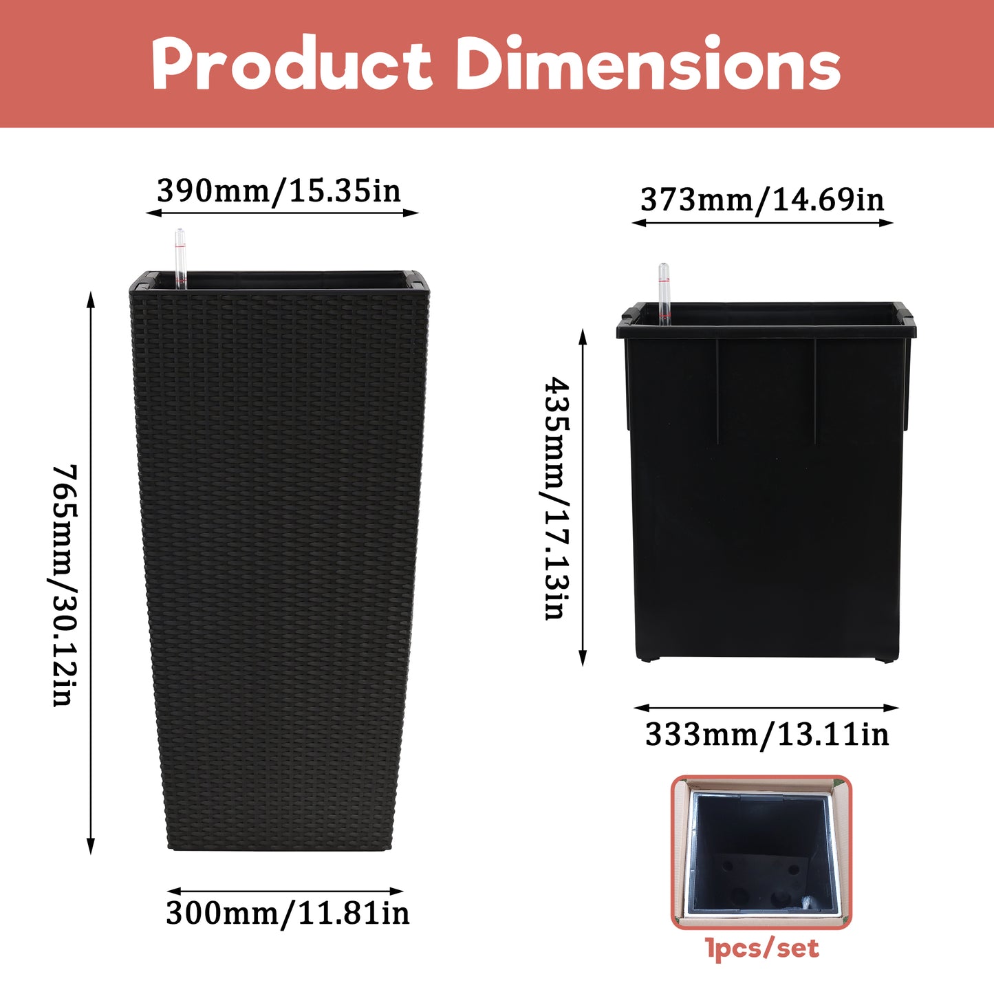30 In Tall Large Flower Pots Planter With Self-Watering Drainage