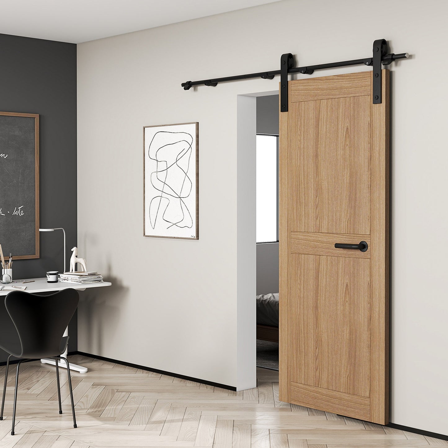 6.6FT Sliding Barn Door Hardware Kit Smoothly And Quietly Track With
