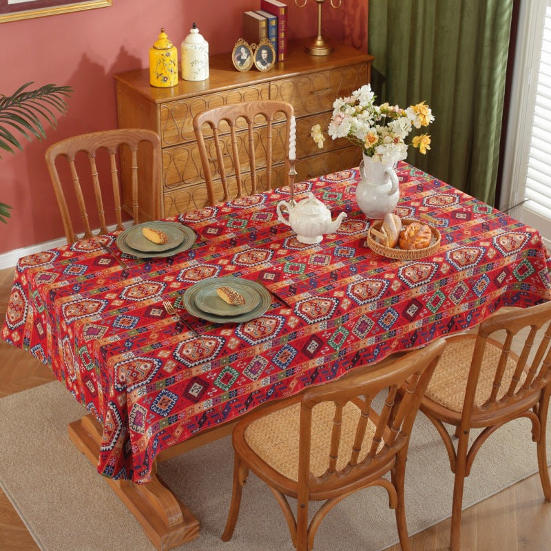 Rectangular Jacquard Tea Table Cloth - Rustic Floral Pattern, Multiple Sizes