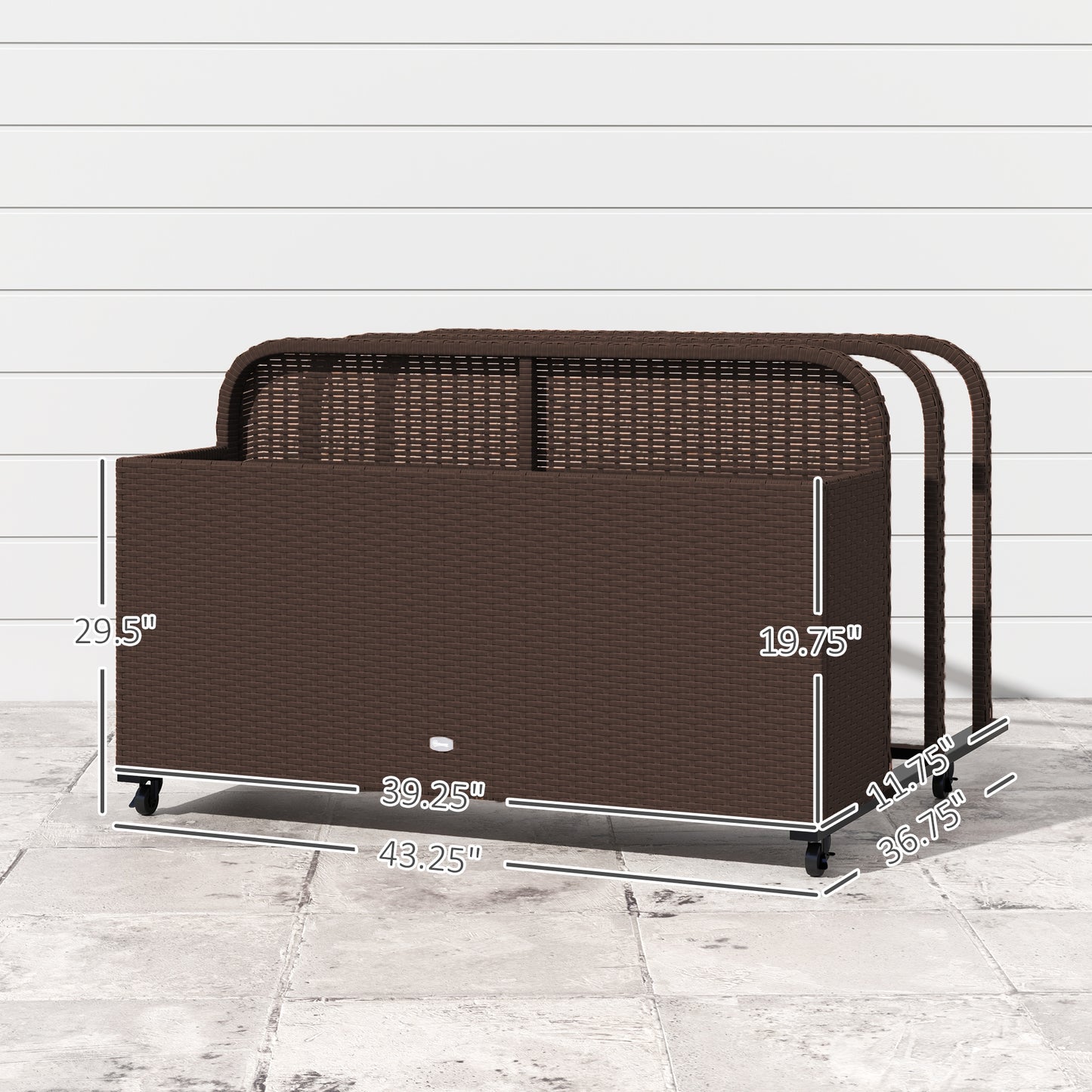 Rattan Pool Float Storage Organizer With Wheels, Brown
