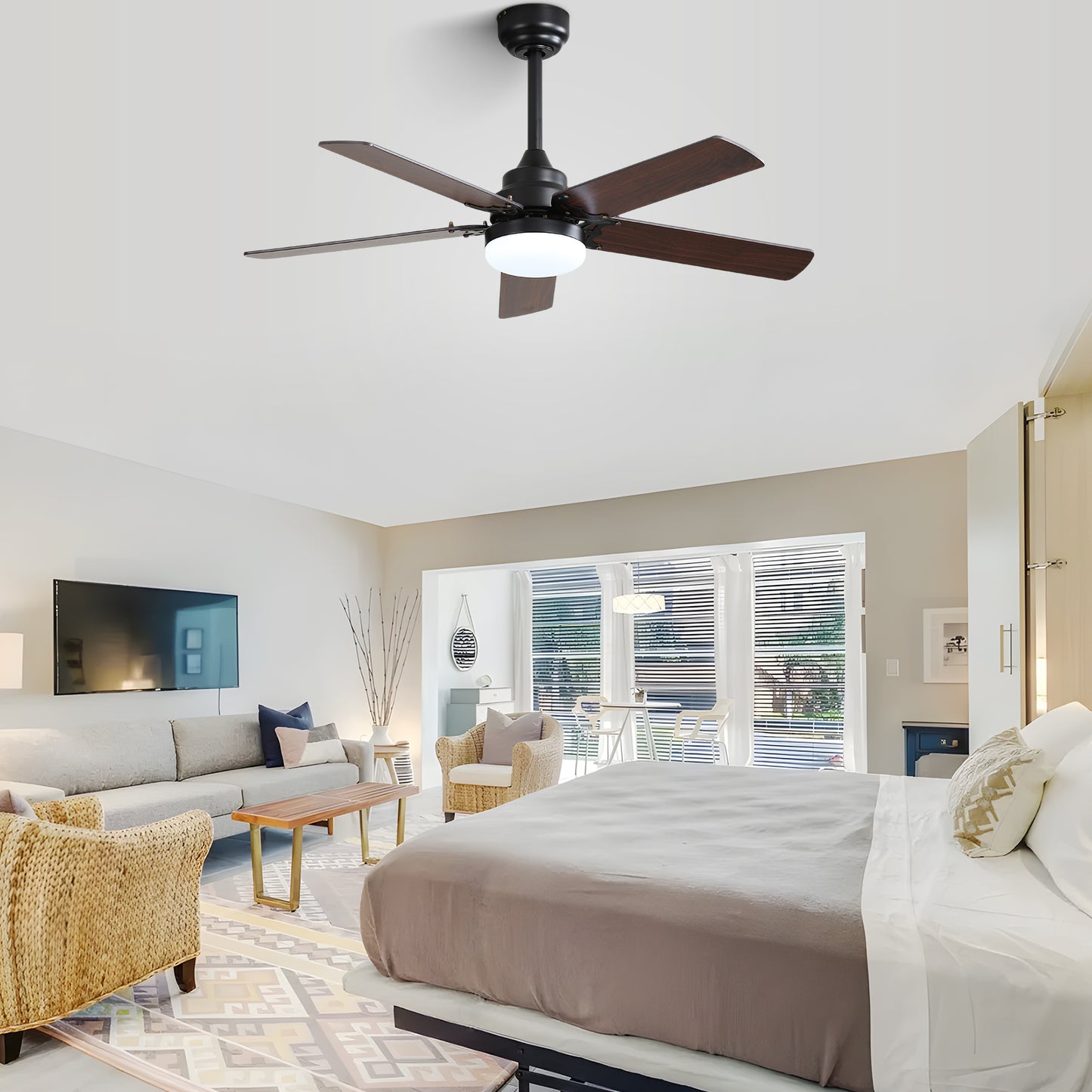 42-Inch Modern Ceiling Fan with LED Light & Remote Control - Black