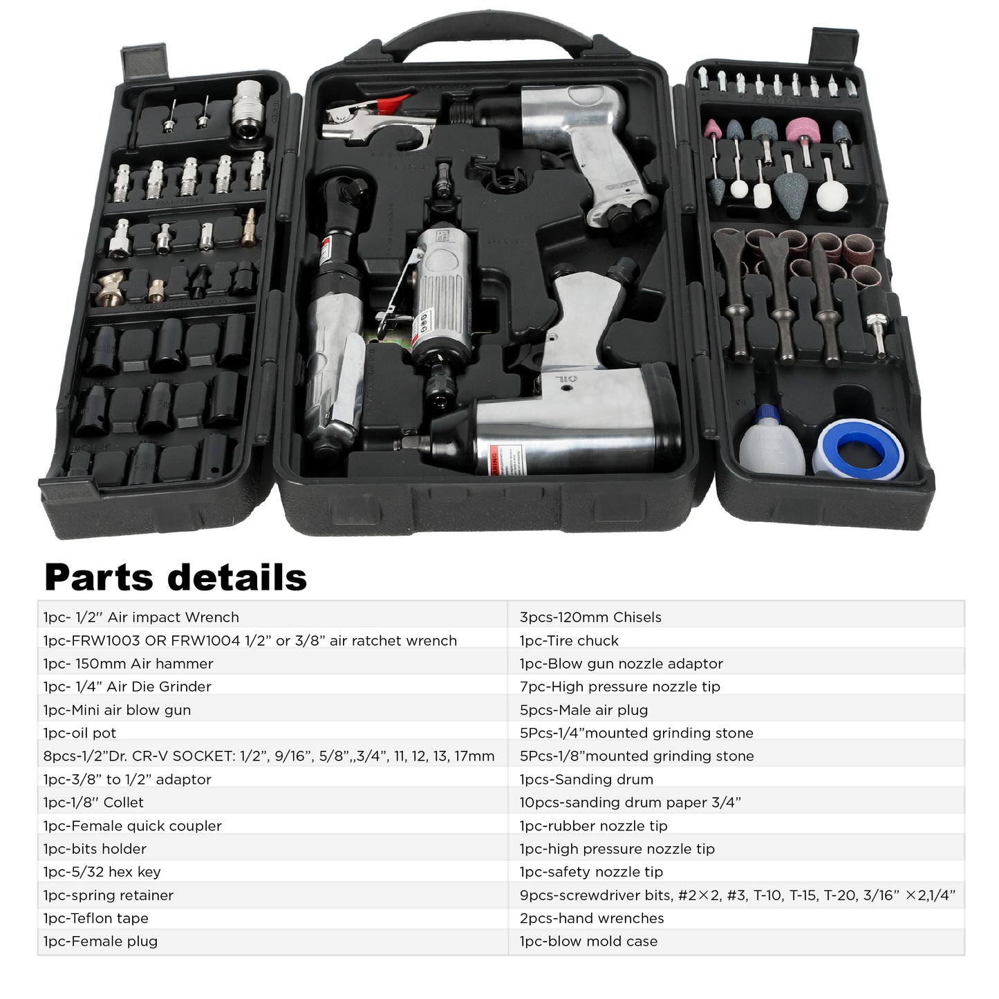 71 Piece Air Tool Kit with Impact Wrench, Air Ratchet, Grinder & Accessories