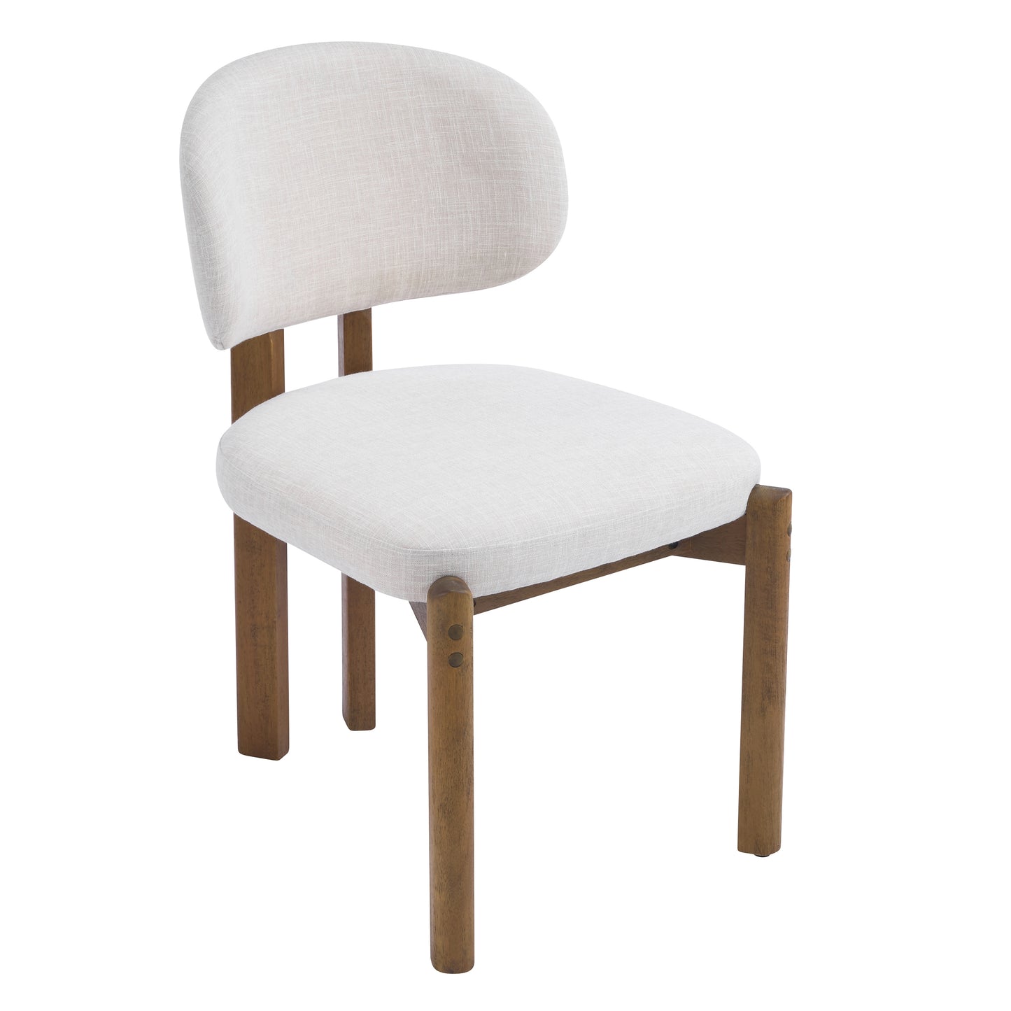 Beige Upholstered Mid-Century Dining Chairs - Set of 2