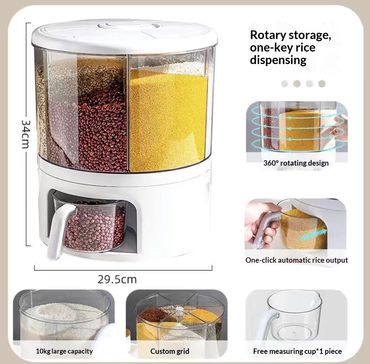 Multi-Compartment Food Storage Box for Grains Airtight Moisture-Proof