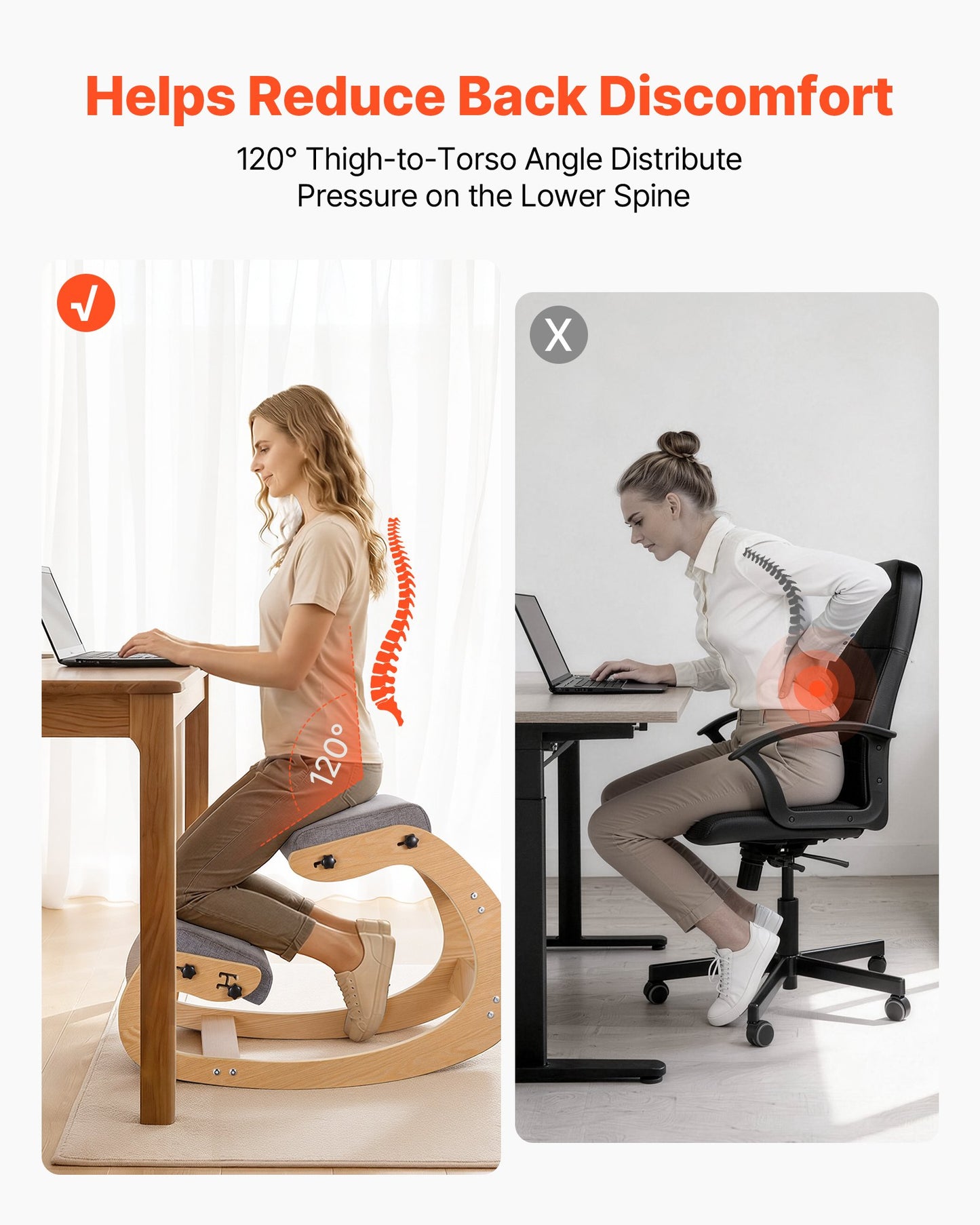 Ergonomic Kneeling Chair with Wooden Frame and Adjustable Foam Cushions - Gray