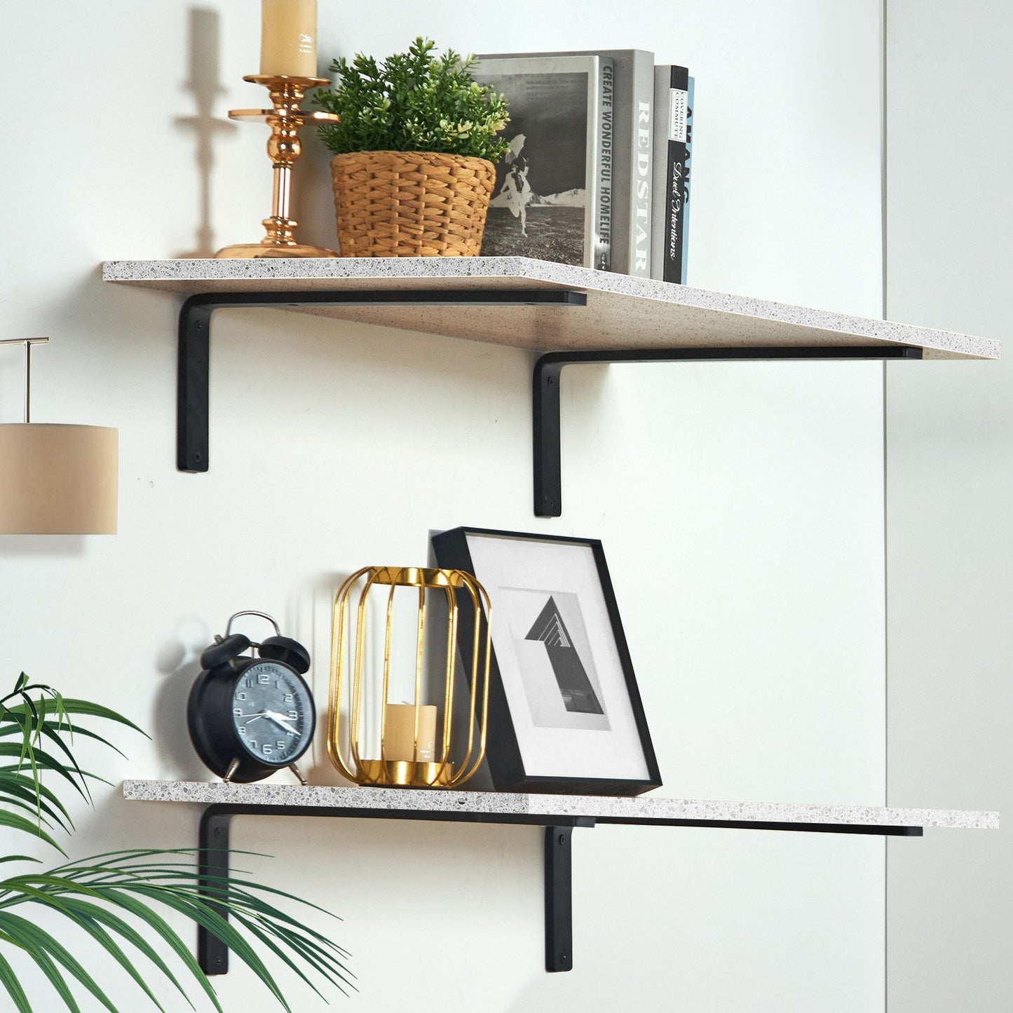 Heavy Duty Floating Shelf Brackets - 16x6 Inch, Black, 4 Pcs