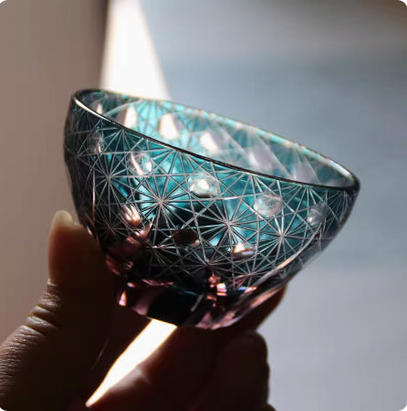 Hand Carved Crystal Glass Cup - Handmade Drinkware in Multiple Colors