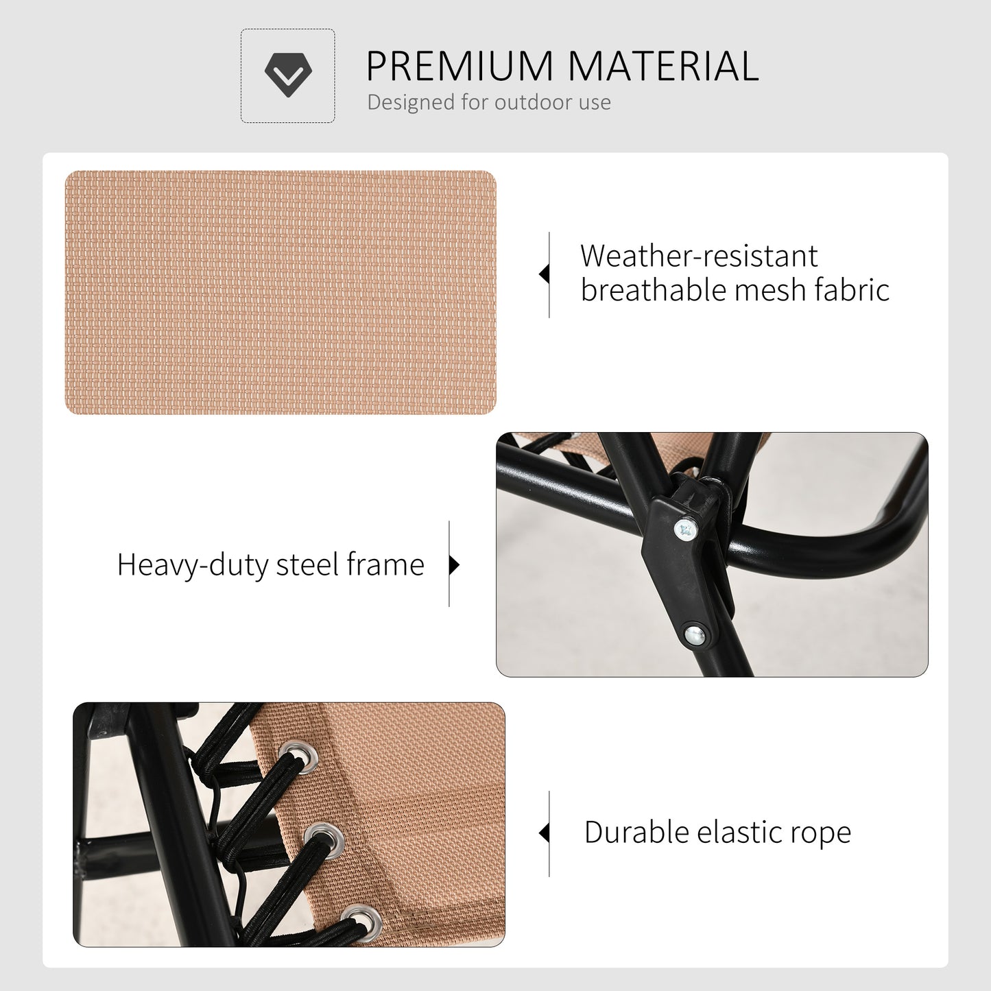 Folding Patio Chair - Portable Bungee Sling with Armrests, Beige