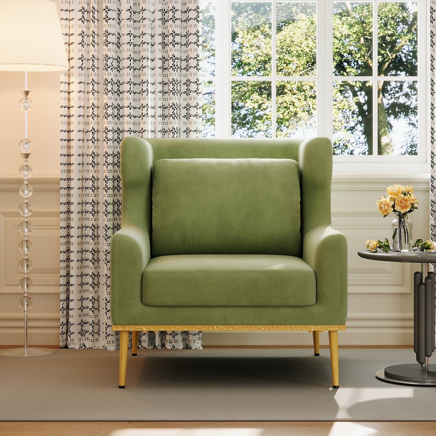 Modern Velvet Accent Chair - Green Armchair for Living Room