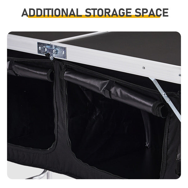 Portable 4ft Folding Camping Table with Storage Compartments - Black