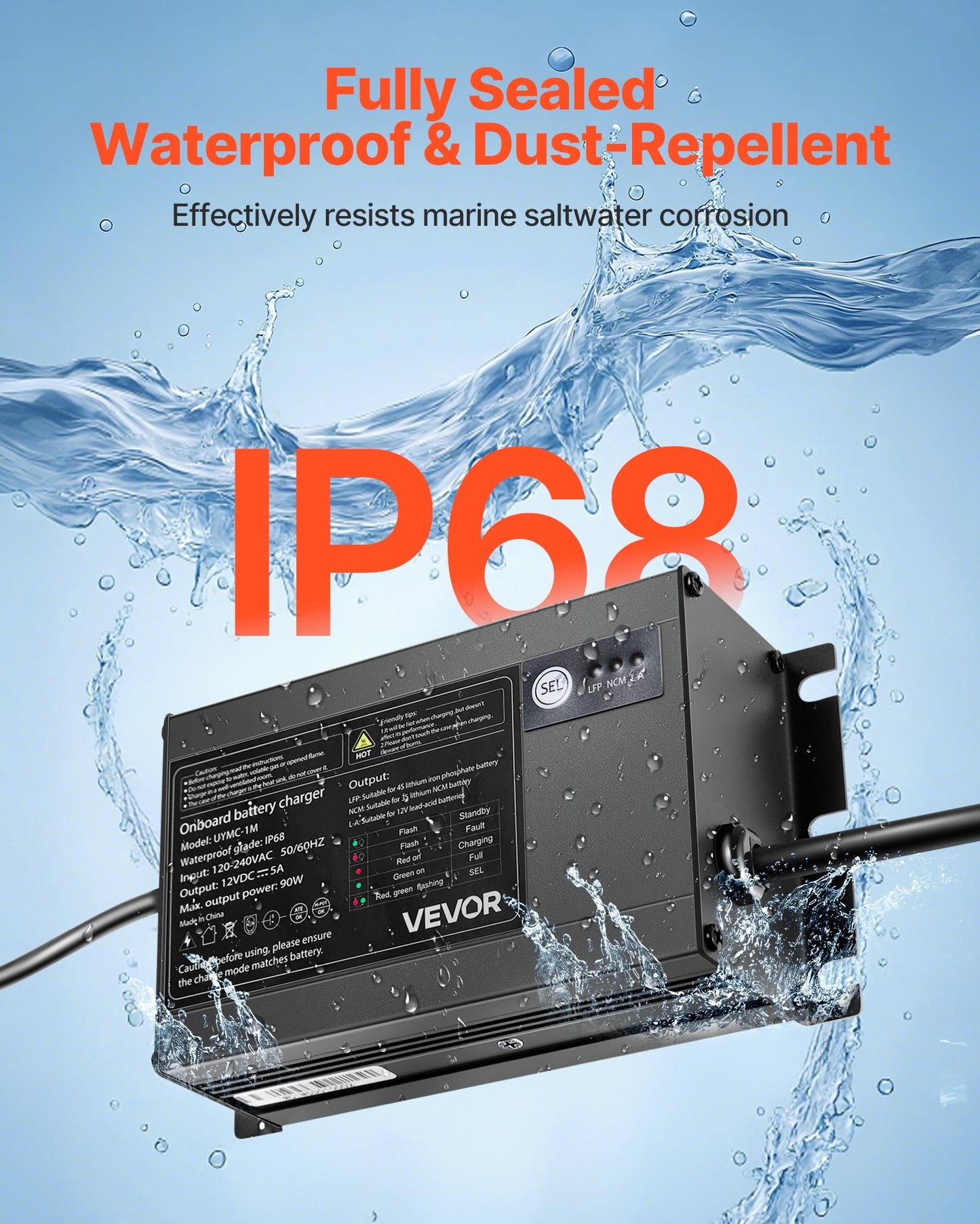 12V 5A Marine Battery Charger Waterproof IP68 Onboard RV Boat Yacht