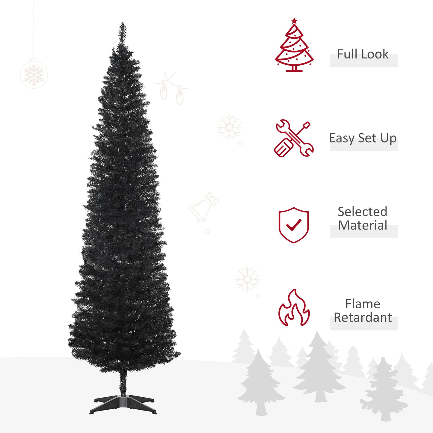 7' Slim Artificial Christmas Tree - 499 Branch Tips, Black