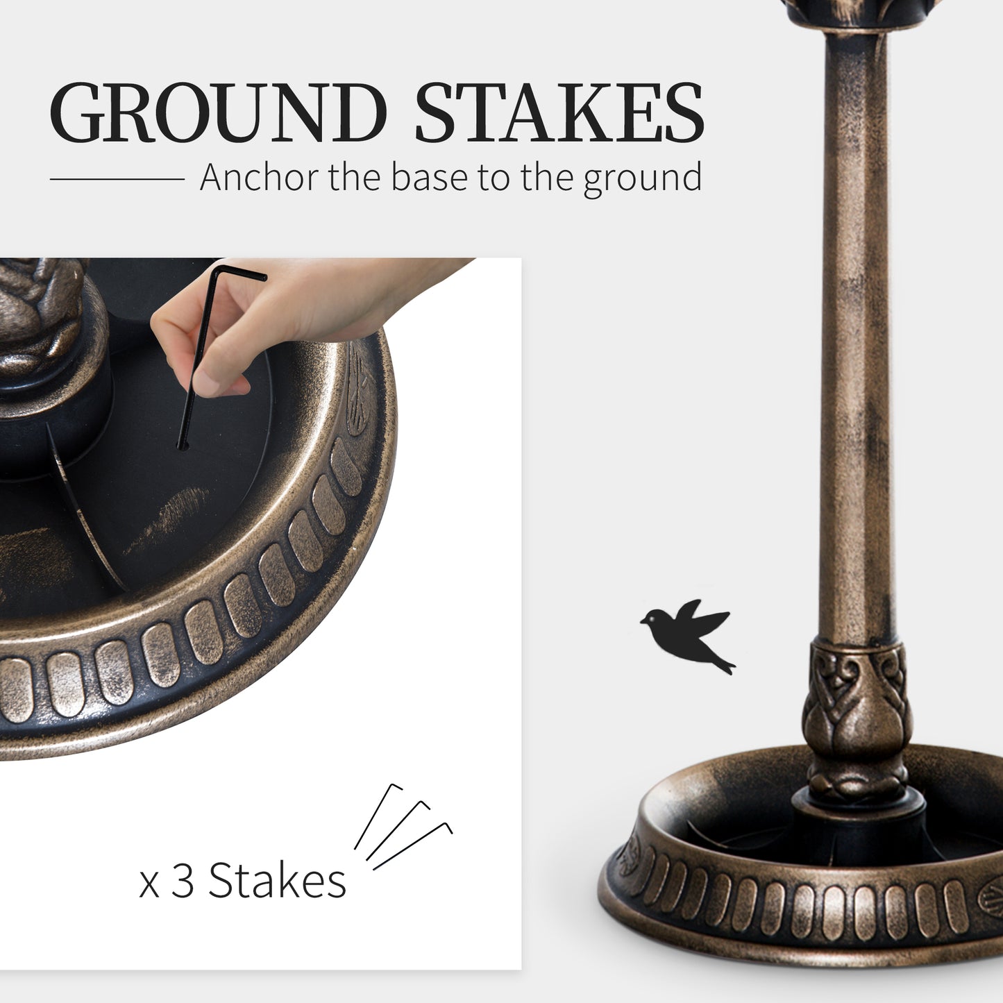 3-in-1 Garden Bird Bath with Feeder & Planter - Bronze