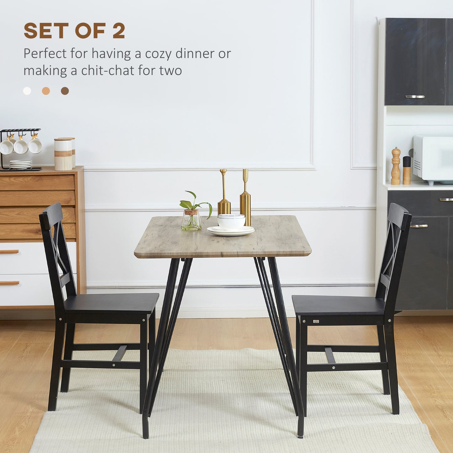Farmhouse Dining Chairs Set of 2 with Cross Back Design - Black