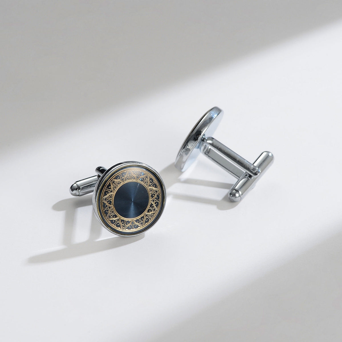Vintage Blue Men's Cufflinks - Geometric French-Inspired Design