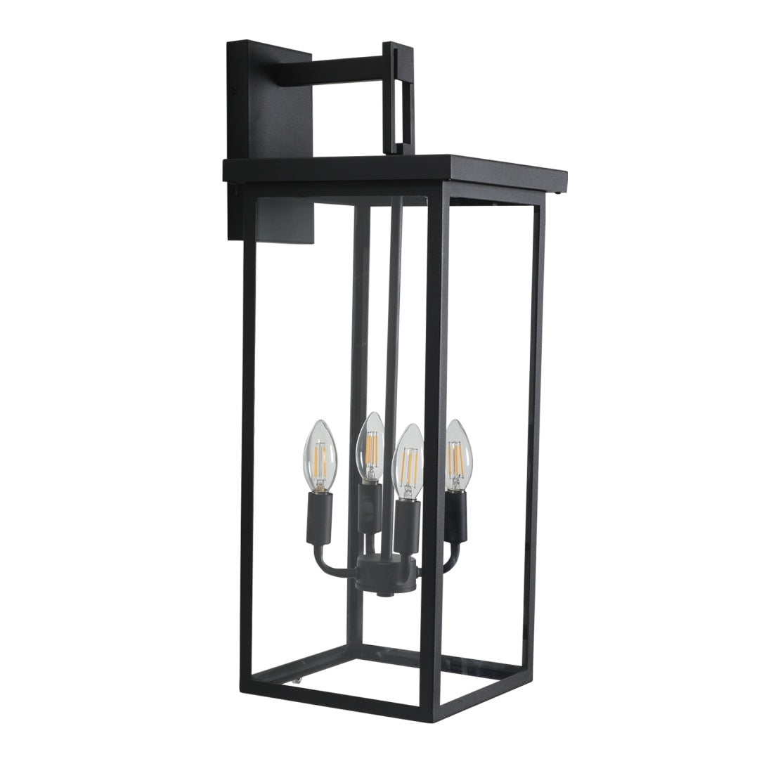 Modern Outdoor Wall Lantern - Black Metal Frame, Clear Glass