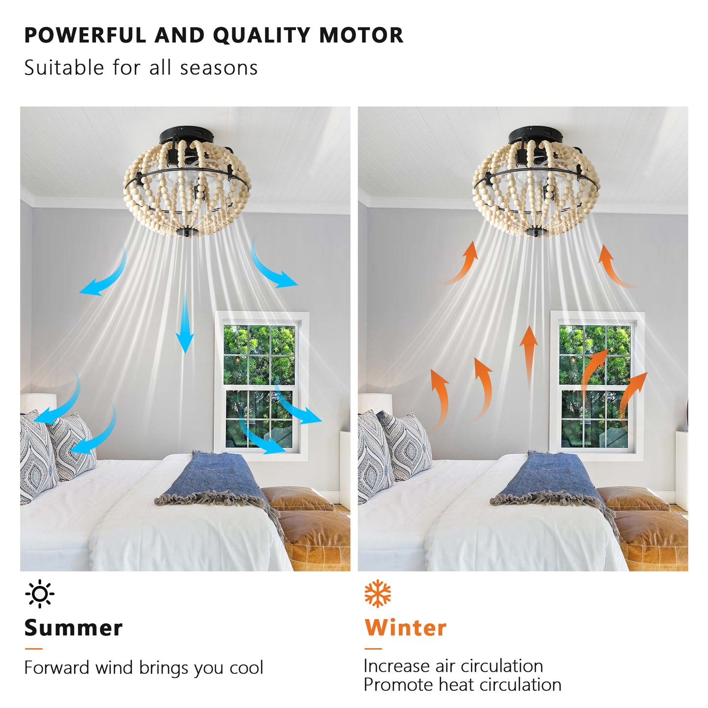 Bohemian Wood Beaded Ceiling Fan with Light - Rustic Chandelier