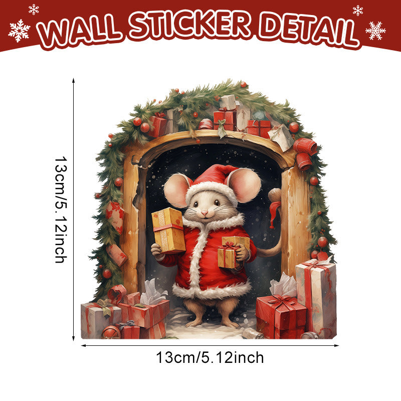 Christmas Cartoon Animal Mouse Hole Wall Sticker - Festive Decor for Home & Garden