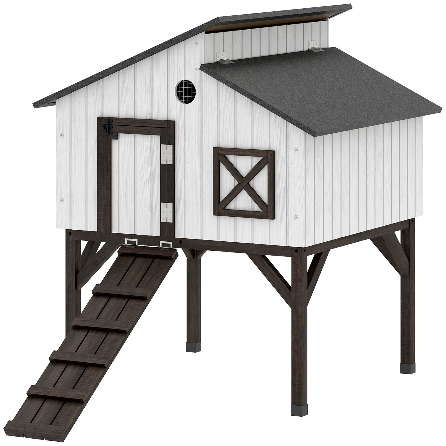 Elevated Chicken Coop with Nesting Box and Ramp - All-Weather Bird House