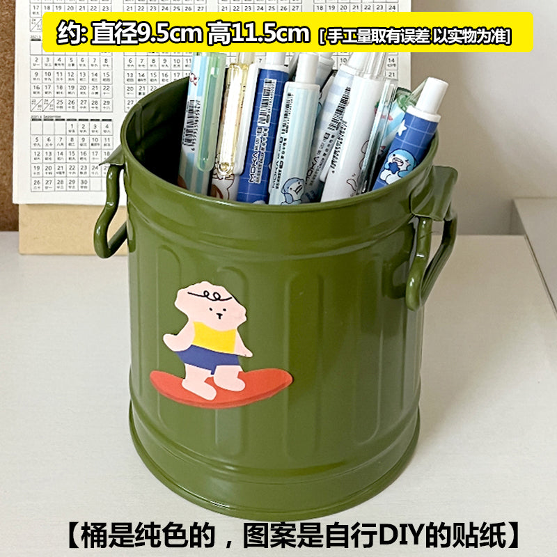 Multi-Color Iron Bucket Pen Holder Storage Organizer for Desk & Makeup