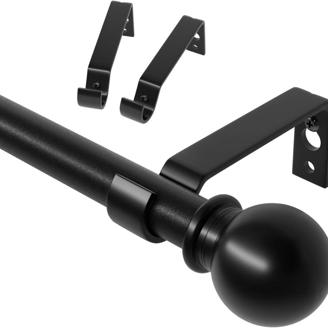 Adjustable Black Curtain Rod Set 28-48 Inch with Brackets