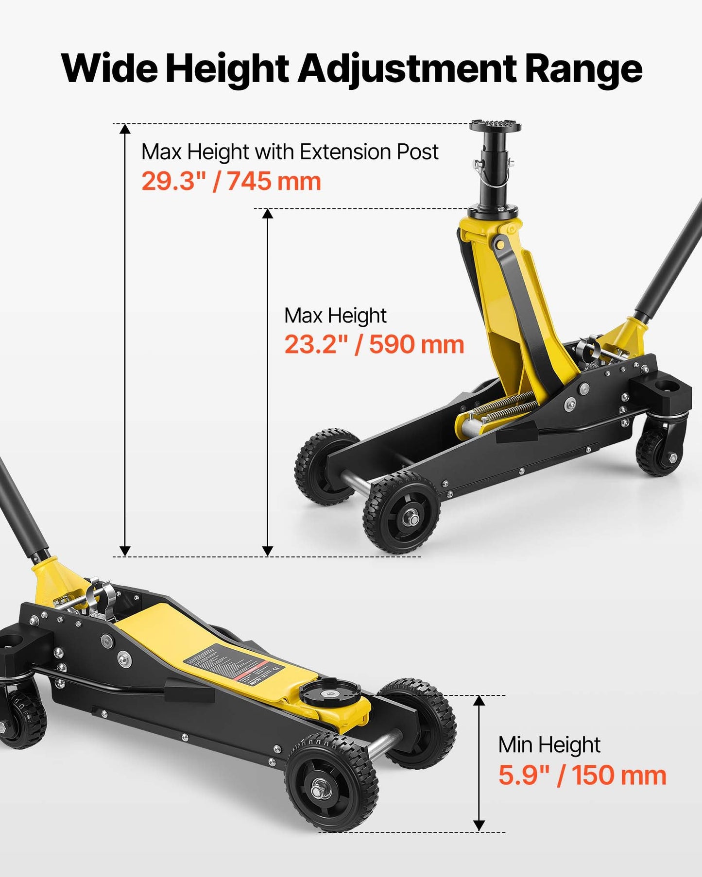 3 Ton Hydraulic Floor Jack with Dual Pistons and Quick Lift - Aluminum & Steel