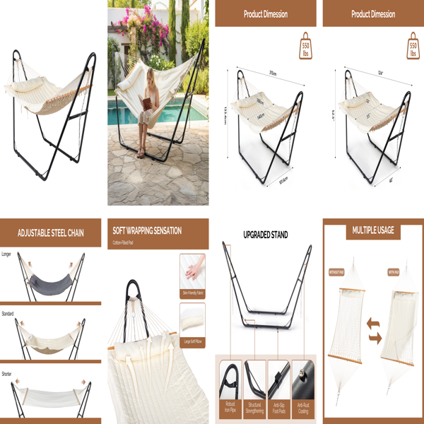 Heavy Duty Adjustable Hammock Set with Stand - Beige