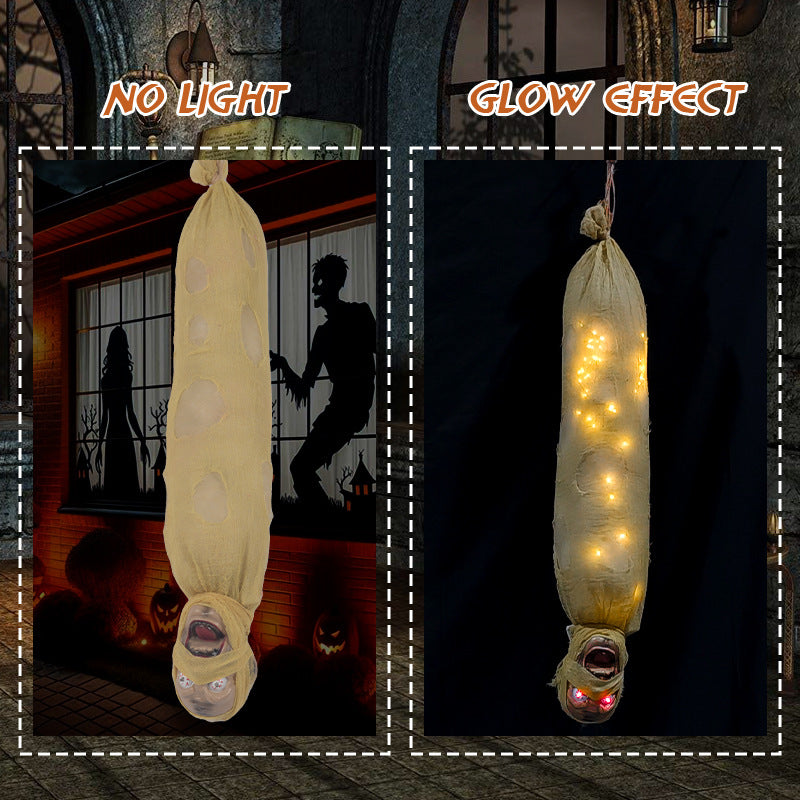 Halloween Hanging Ghost Inverted Mummy Light-Up Decoration - Yellow