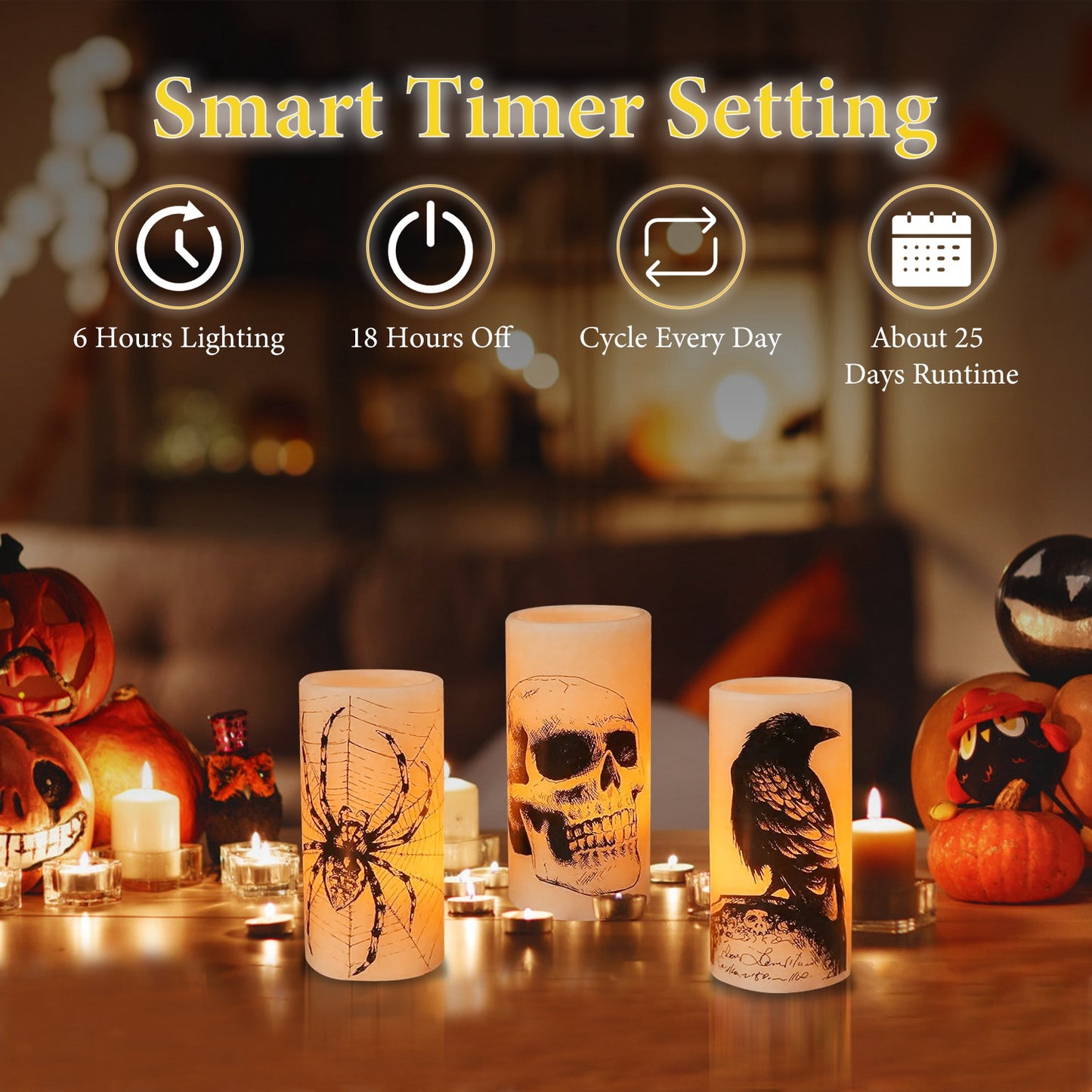 Halloween Flameless Candle Set with Timer - 3 Pack