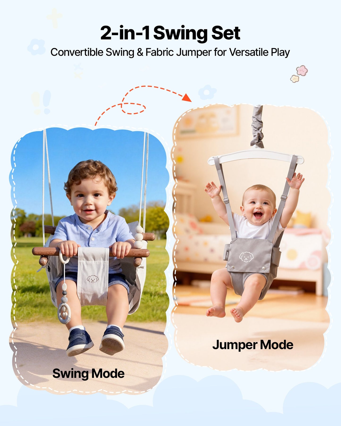 Toddler Swing and Jumper Set - 2-in-1 Indoor Outdoor Play Equipment - Gray