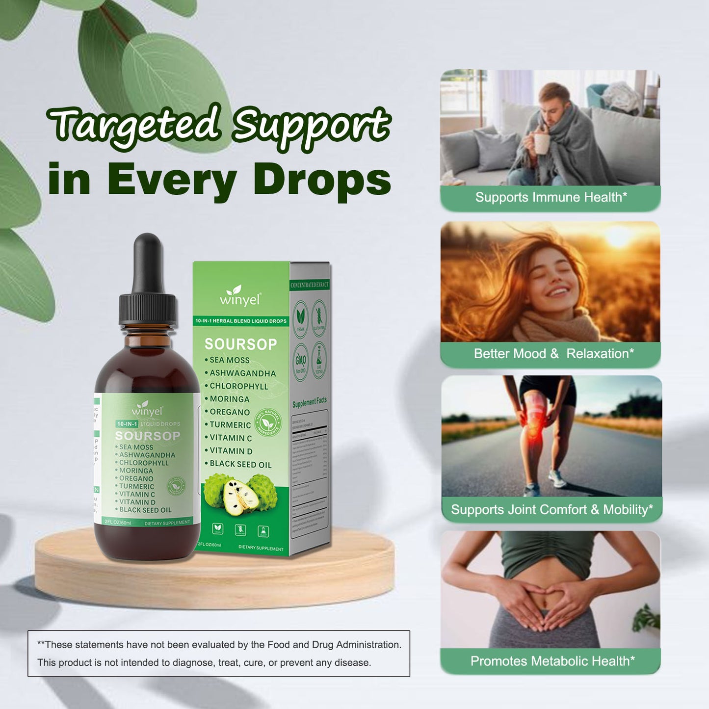 Soursop 10-in-1 Herbal Liquid Drops - Moringa, Seaweed & Ashwagandha Blend