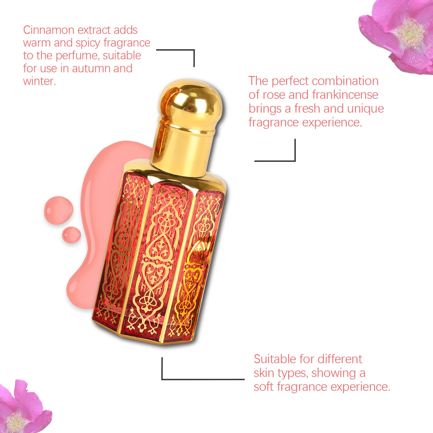 Arabian Rose Roll-On Perfume Oil - Long-Lasting Floral Fragrance 12ml