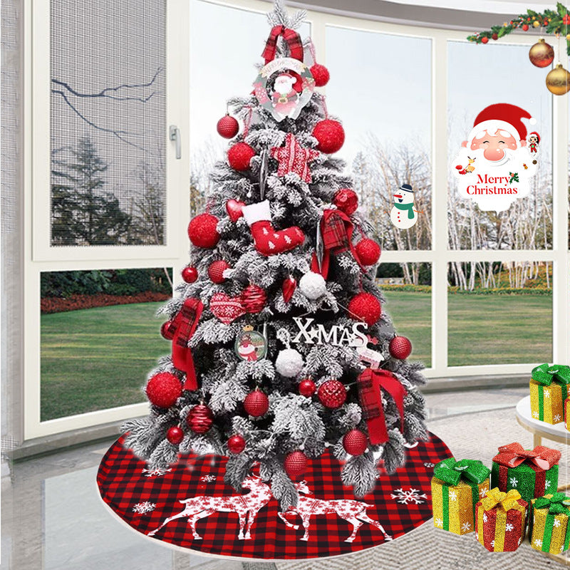 Red and Black Plaid Elk Christmas Tree Skirt 119cm Holiday Decor