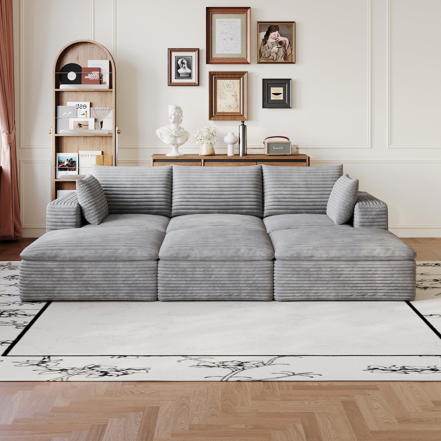 102" Cloud Sofa - Grey Corduroy Fabric, Deep Seat, No Assembly