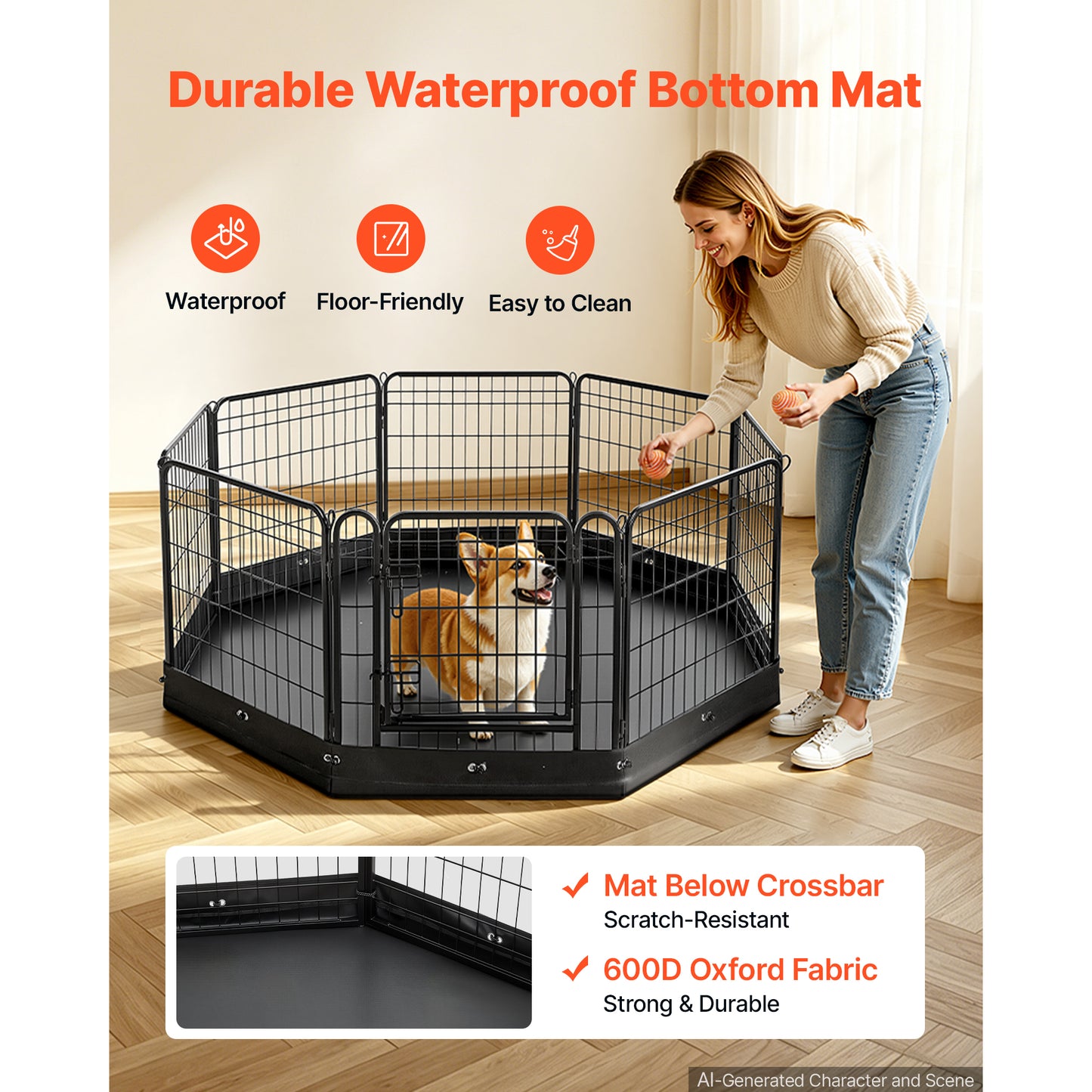 Foldable Dog Playpen 24 Inch with Door & Bottom Pad - Heavy Duty Metal Exercise Fence for Small Pets