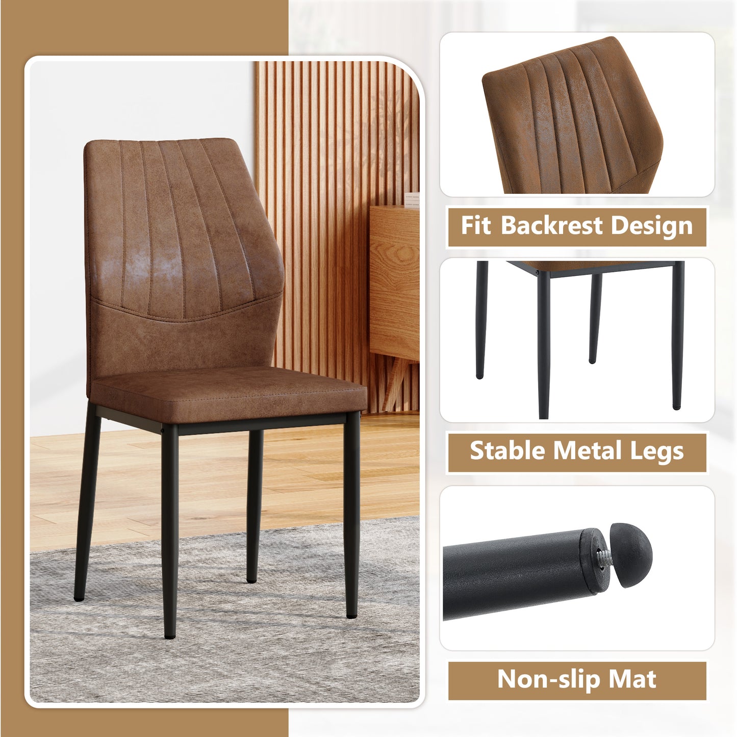 Set Of 4 Brown - And Black Dining Chairs With Shell Pattern, 37