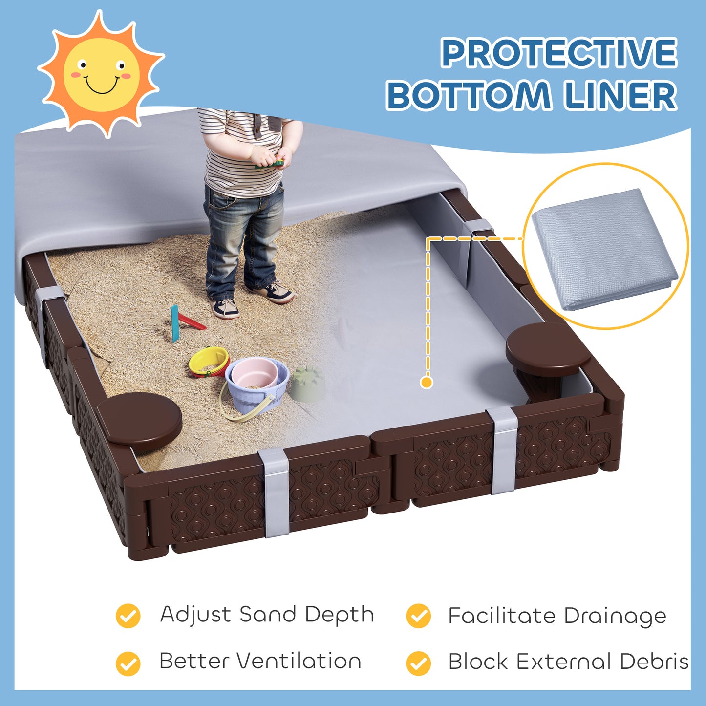 Kids Sandbox with Cover and 4 Seats - Dark Brown