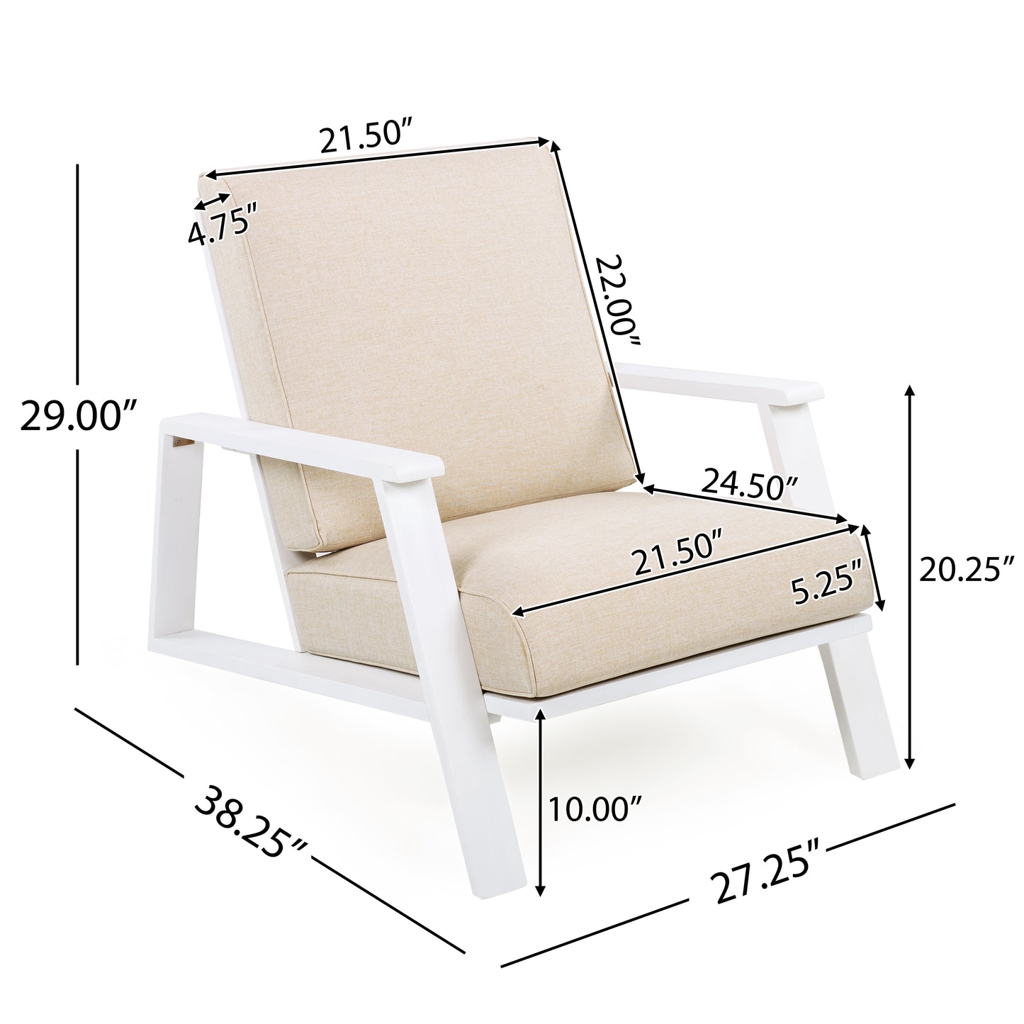 Outdoor Club Chair with Beige Cushion & Acacia Wood Frame