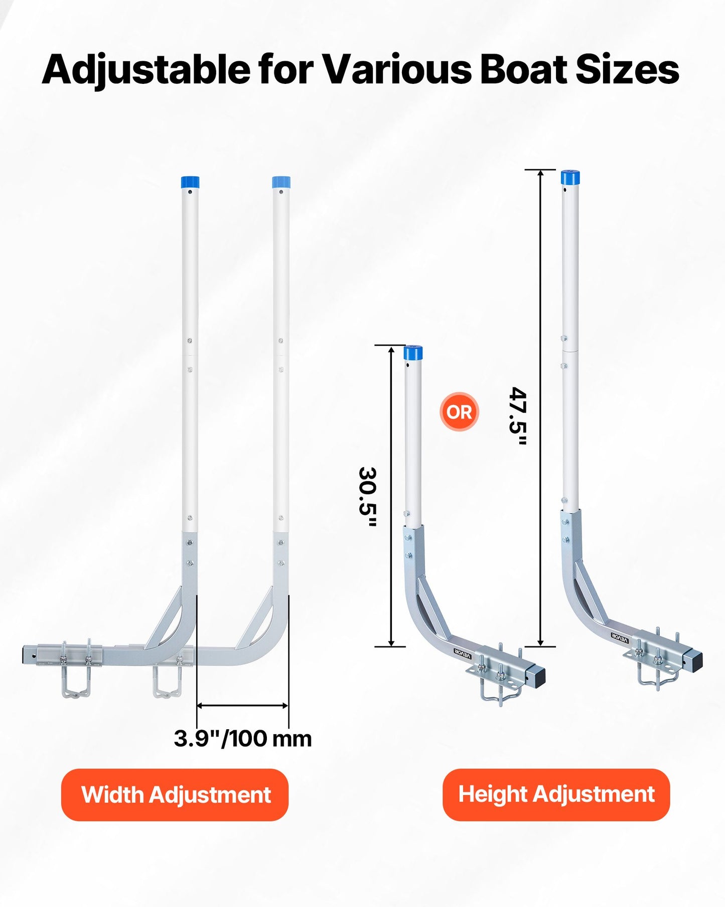 Boat Trailer Guide Poles - Adjustable Steel & PVC, 30.5/47.5 Inch Height, 2PCS for Ski & Fishing Boats