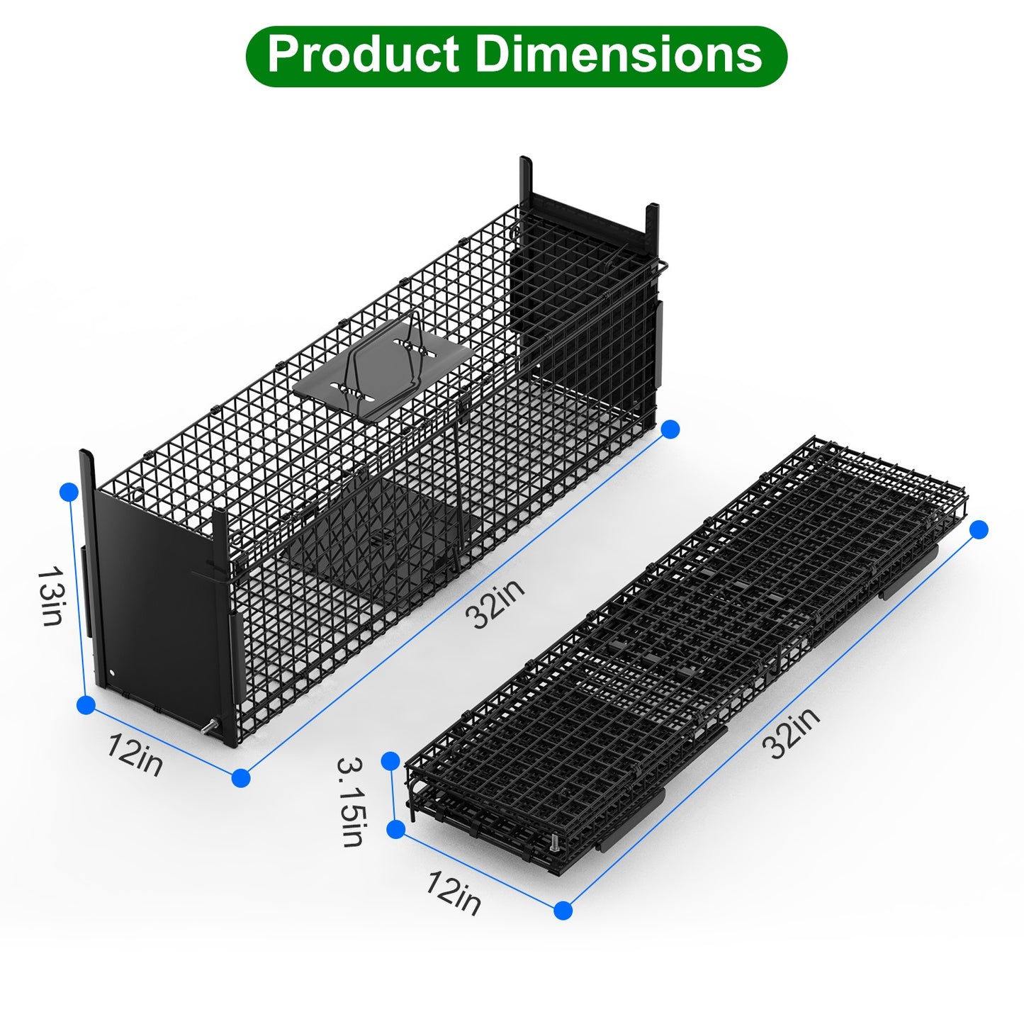 Humane Live Animal Cage Trap - Galvanized Iron, Multiple Sizes
