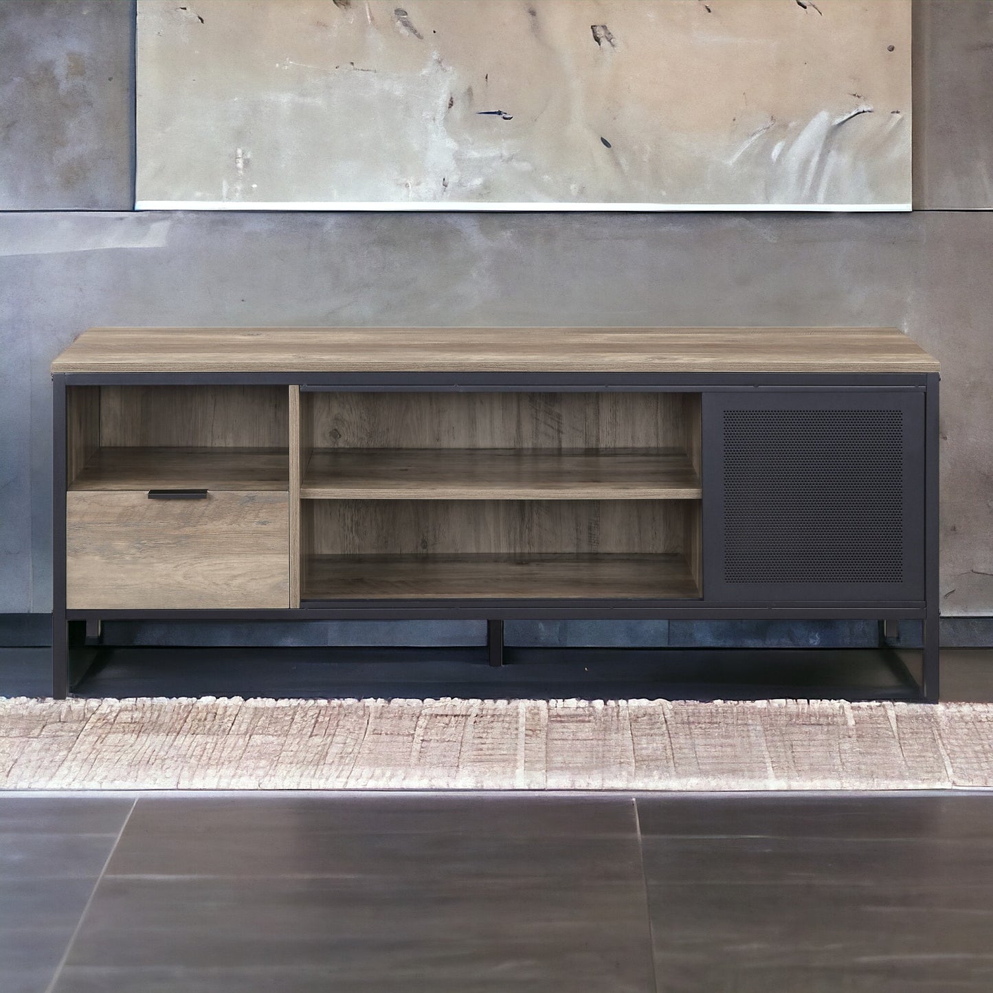 Rustic Oak & Black TV Stand for 50-Inch Flat Screen