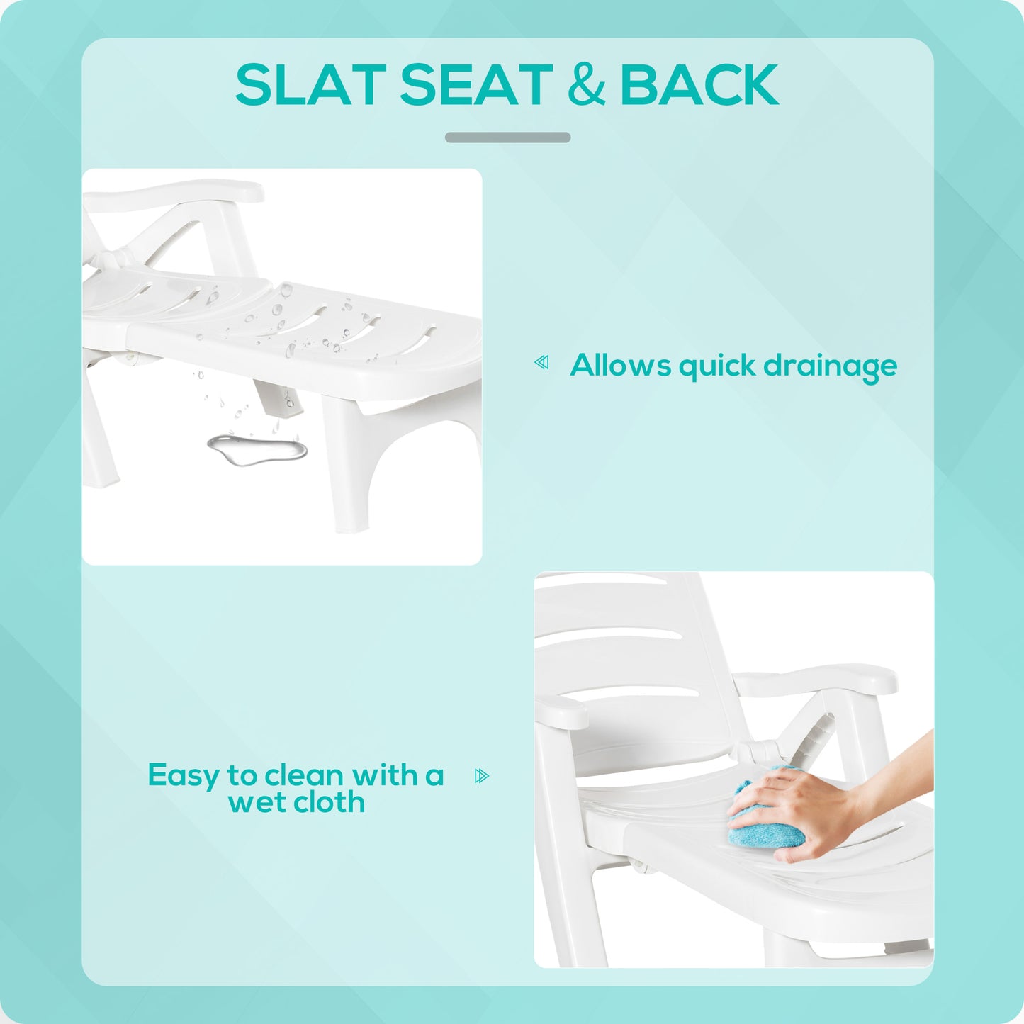Adjustable Outdoor Chaise Lounge Chair with Wheels - White
